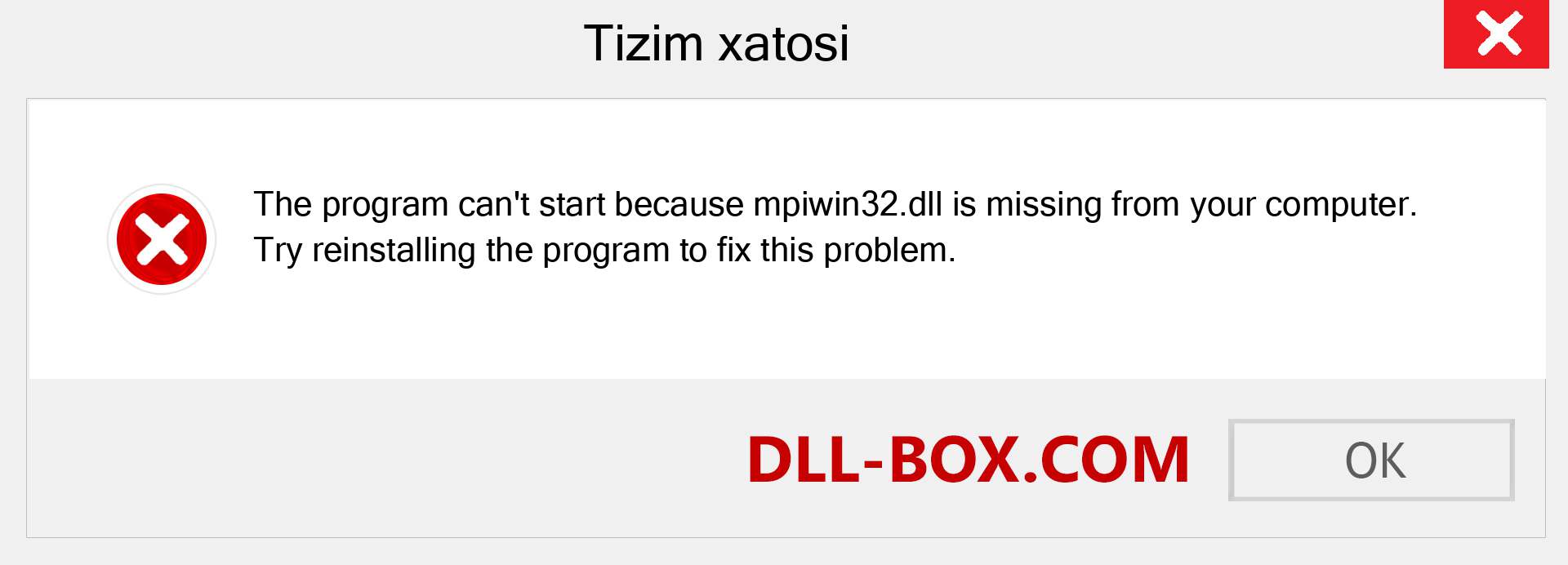 mpiwin32.dll fayli yo'qolganmi?. Windows 7, 8, 10 uchun yuklab olish - Windowsda mpiwin32 dll etishmayotgan xatoni tuzating, rasmlar, rasmlar